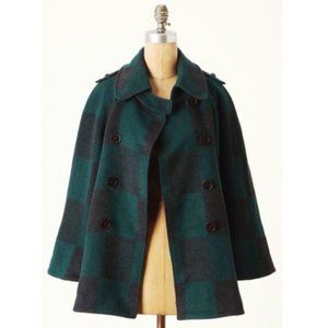 Cartonnier Green & Black Wool Cape Poncho